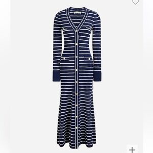 J crew Button-up sweater-dress in stripe midi longsleeve rib knit